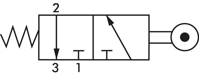 Schaltsymbol: 3/2-Wege Rollenhebelventil (NC)